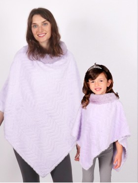 Mom and Kids Zig zag Pattern Faux Fur Poncho